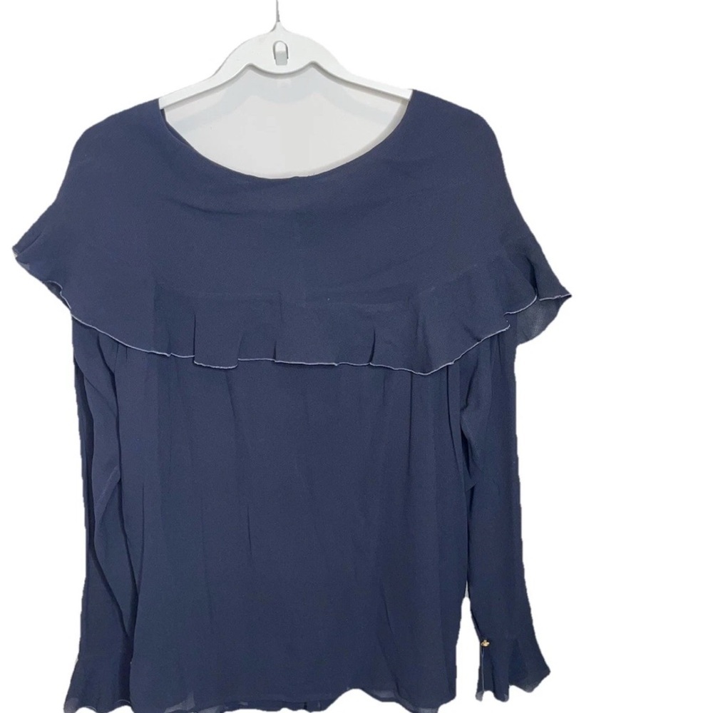 CHANEL Navy Blue Ruffle Blouse - Picture 4 of 12